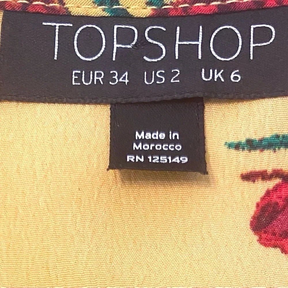 Topshop Yellow Button and Tie-front Floral Print Blouse - Size 2 - Picture 6 of 6
